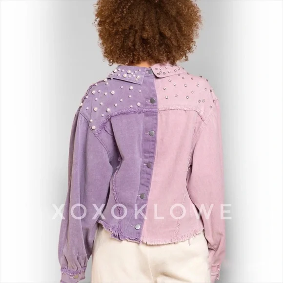 1 S POL Princess Pearl & Diamond Embellished Lavender Denim Jacket - Picture 8 of 16